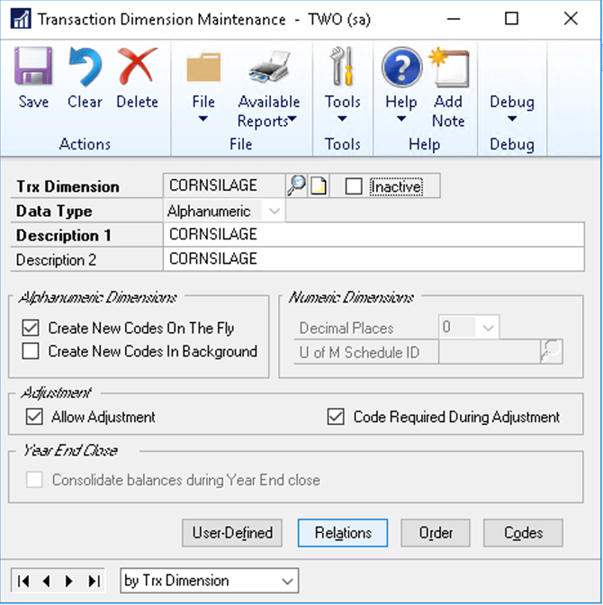 Transaction Dimension Maintenance