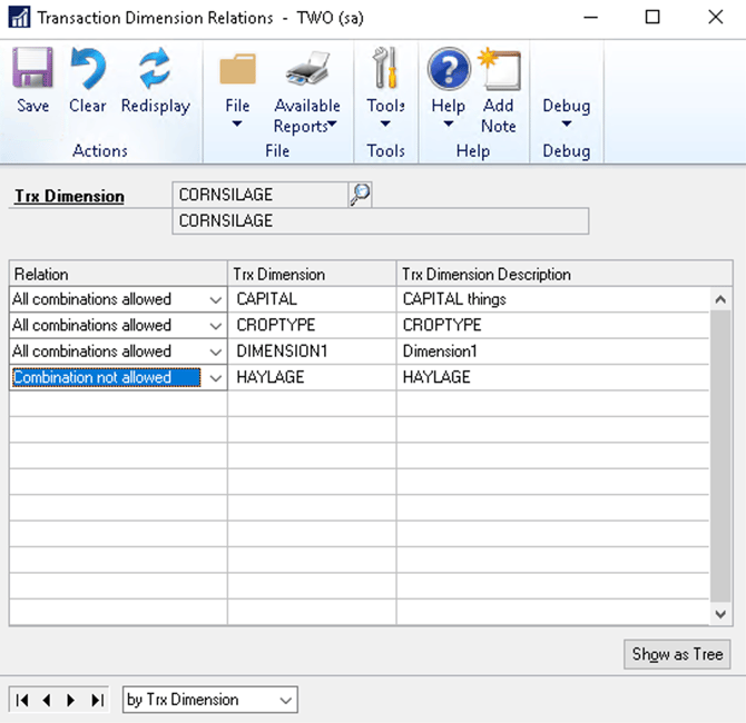 Transaction Dimension Relations