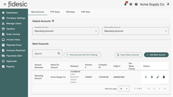 The Banking page with the Import Bank Accounts button