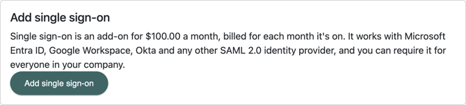 The Add single sign-on card on the Single Sign-On page