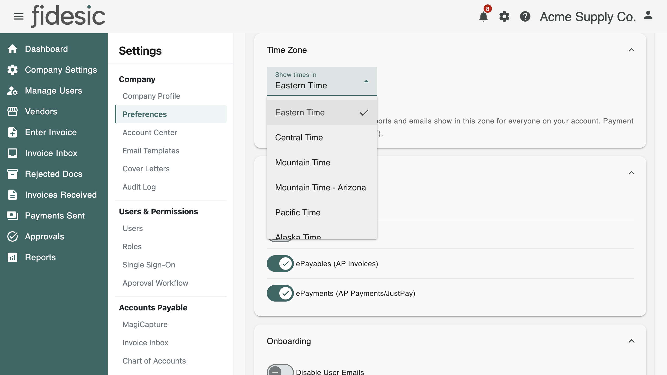 The Time Zone panel on Preferences with the Show times in list open