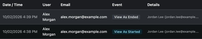 View As Started and View As Ended entries in the Audit Log